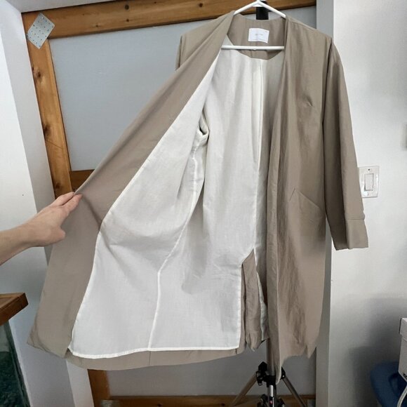 Oak + Fort Tan‎ Collarless Midi Lightweight Lined Open Jacket Coat Sz M - Picture 11 of 16